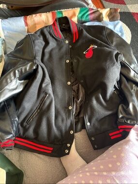 Miami Heat Black Wool & Leather Varsity Jacket with Red Trim
